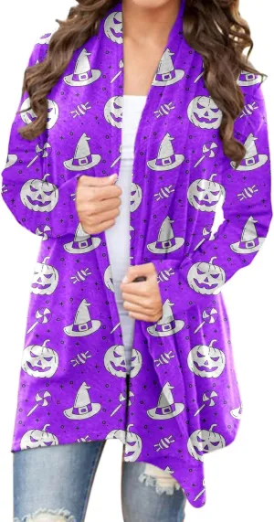 Women Cardigans Women's Long Sleeved Halloween Printed Pocket Cardigan Cardigans for Women Leopard