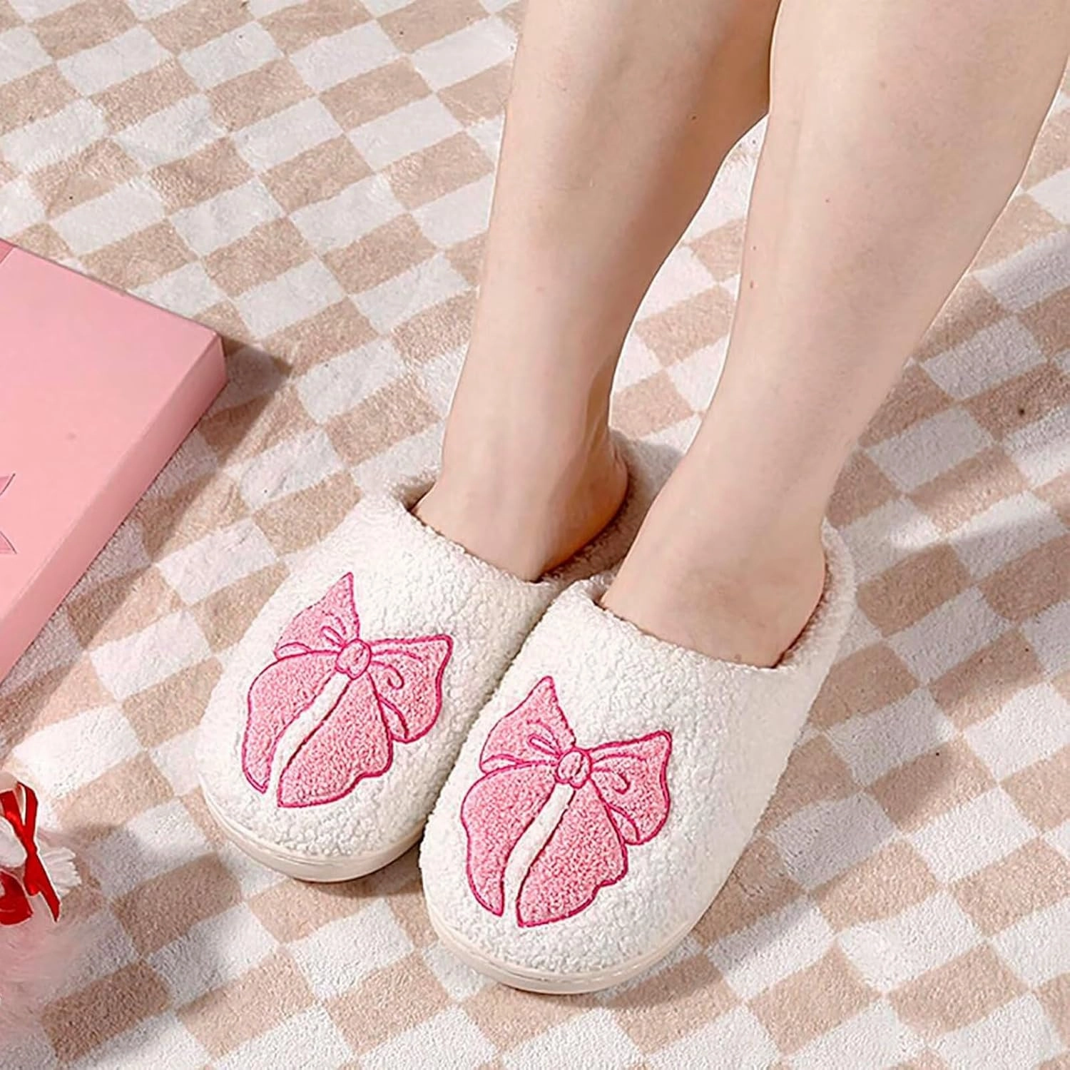 Women's Cute Retro Strawberry Cherry Slippers Valentine's Day Plush Soft Memory Foam House Home Shoes