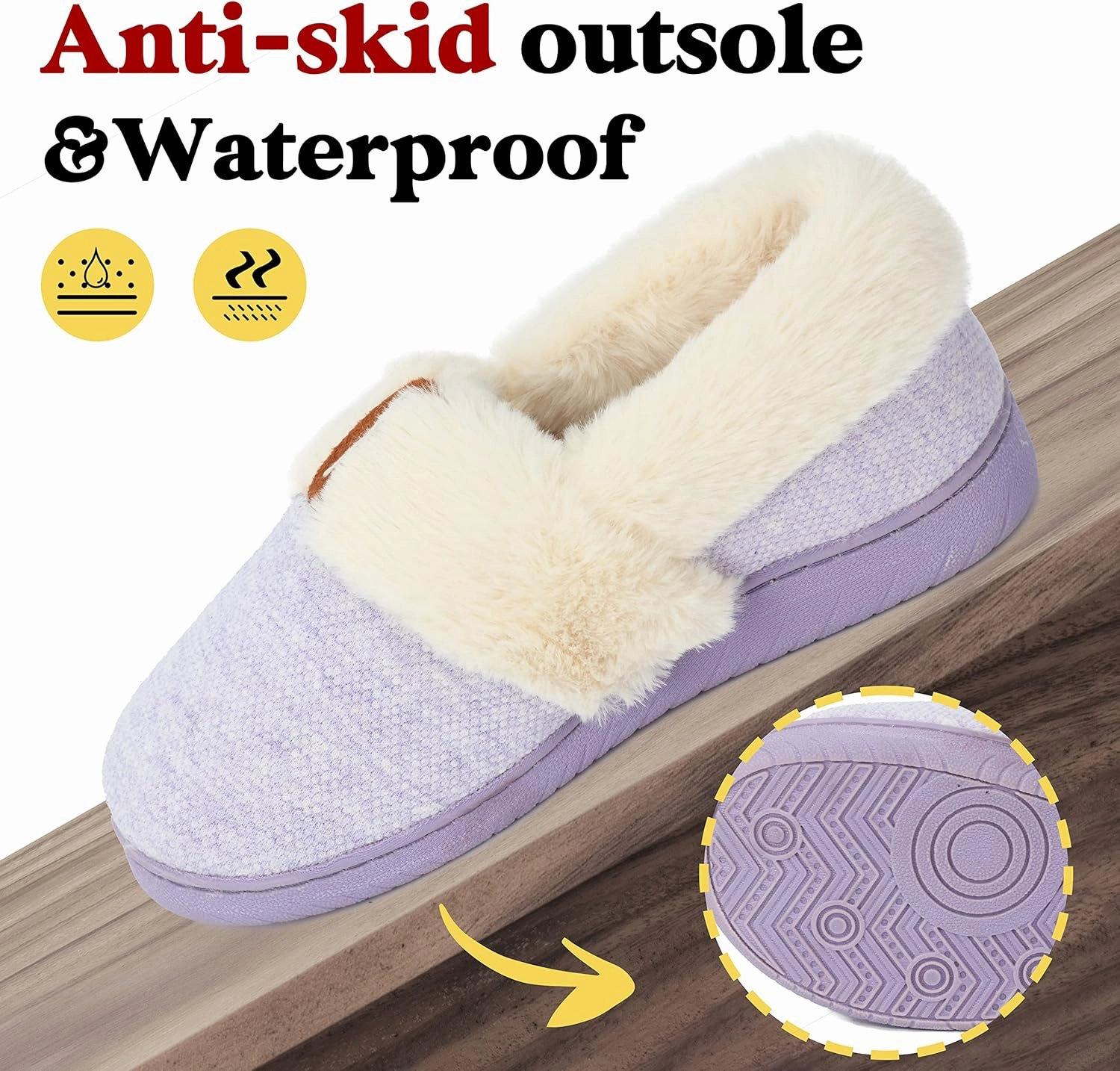 Women Slippers Comfy House Winter Slippers with Faux Fur Lining Memory Foam Anti-Skid Rubber Sole Fluffy Shoes Indoor Outdoor