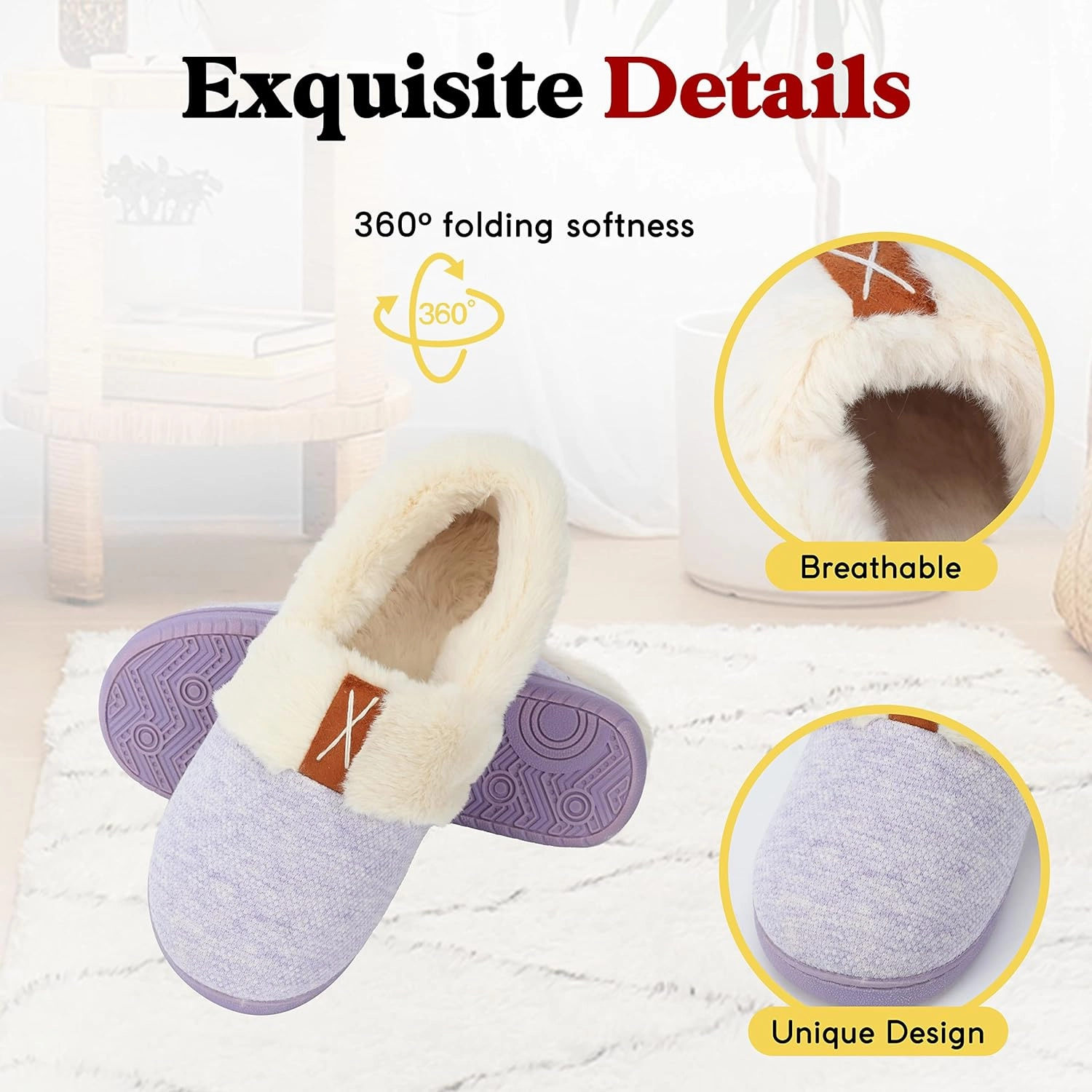 Women Slippers Comfy House Winter Slippers with Faux Fur Lining Memory Foam Anti-Skid Rubber Sole Fluffy Shoes Indoor Outdoor