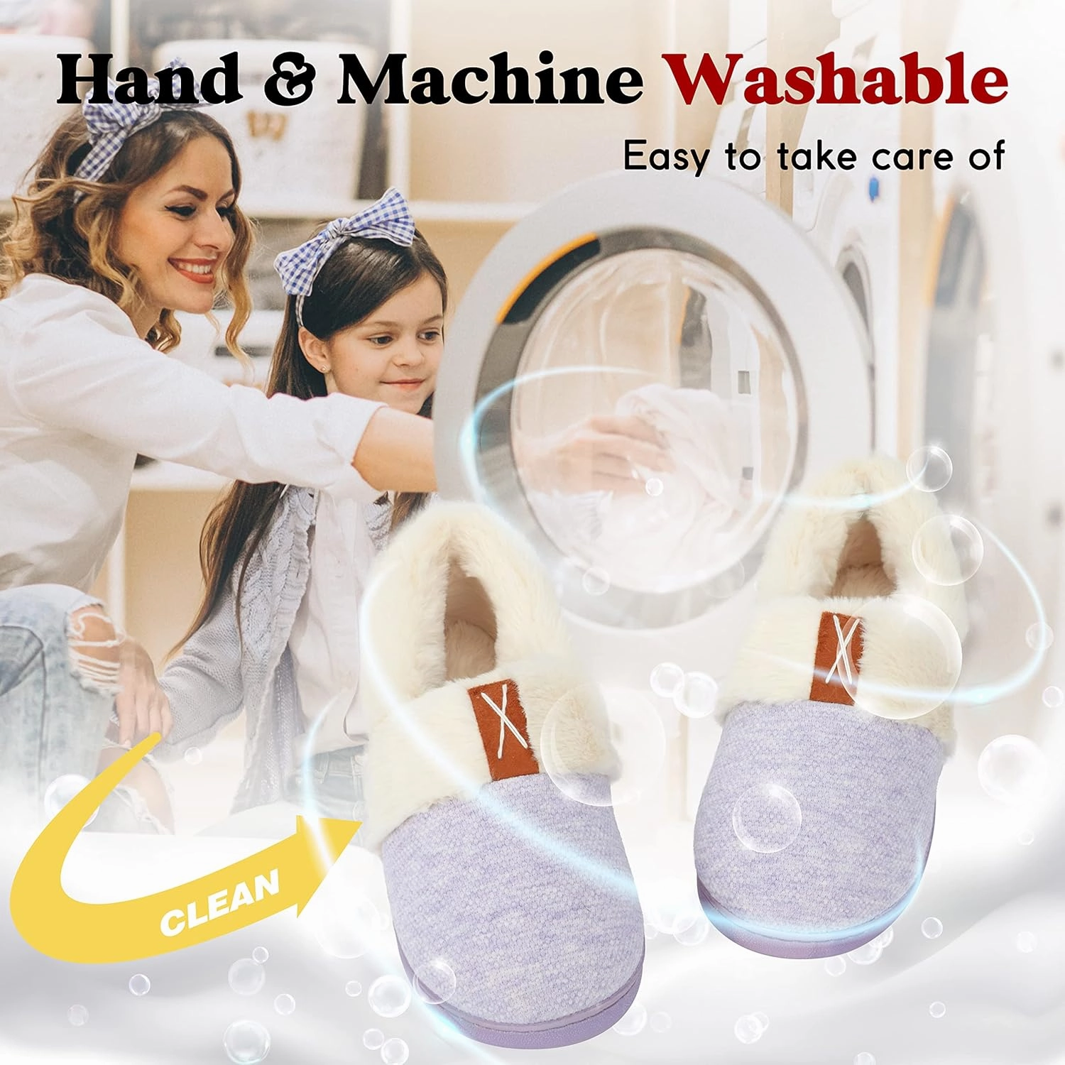 Women Slippers Comfy House Winter Slippers with Faux Fur Lining Memory Foam Anti-Skid Rubber Sole Fluffy Shoes Indoor Outdoor