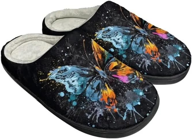 Women's Butterfly Comfy Slipper Anti Slip Hawaii Mandala Plush Bedroom Shoes Winter Warm Non-Slip On House Shoes