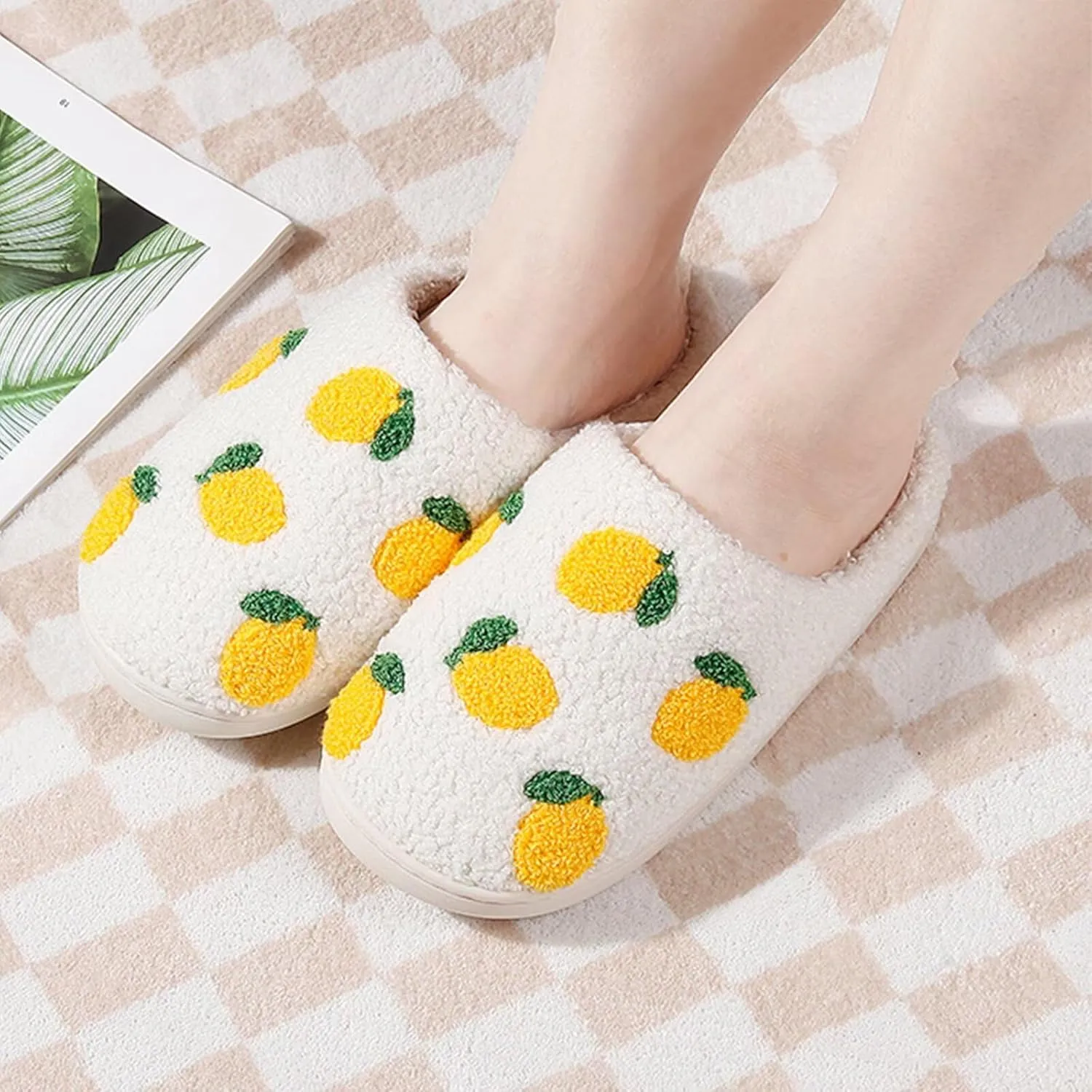 Women's Cute Retro Strawberry Cherry Slippers Valentine's Day Plush Soft Memory Foam House Home Shoes
