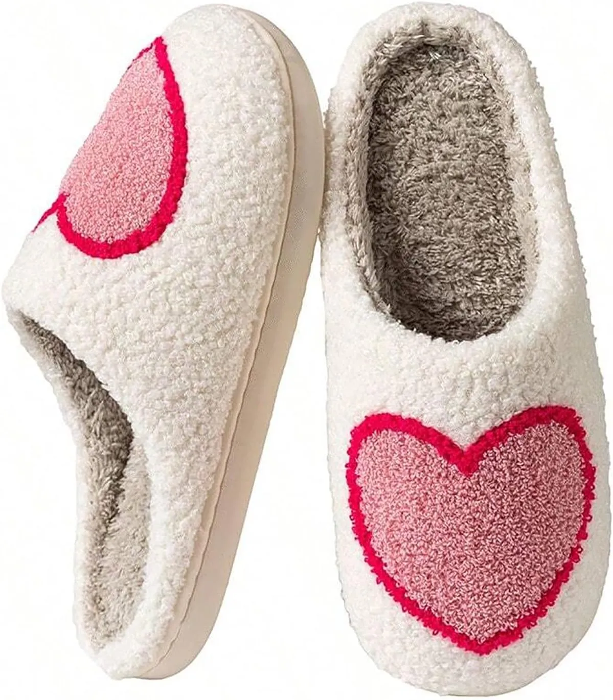 Women's Men's Cute Fuzzy Heart Slippers Memory Foam Fluffy Couple Slippers Cozy House Indoor Outdoor Shoes