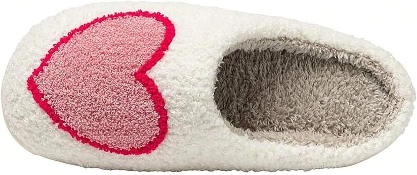 Women's Men's Cute Fuzzy Heart Slippers Memory Foam Fluffy Couple Slippers Cozy House Indoor Outdoor Shoes