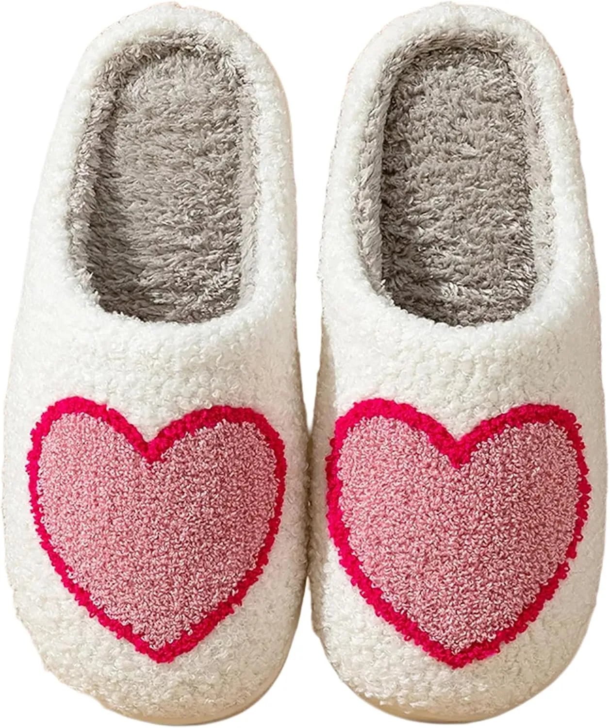 Women's Men's Cute Fuzzy Heart Slippers Memory Foam Fluffy Couple Slippers Cozy House Indoor Outdoor Shoes