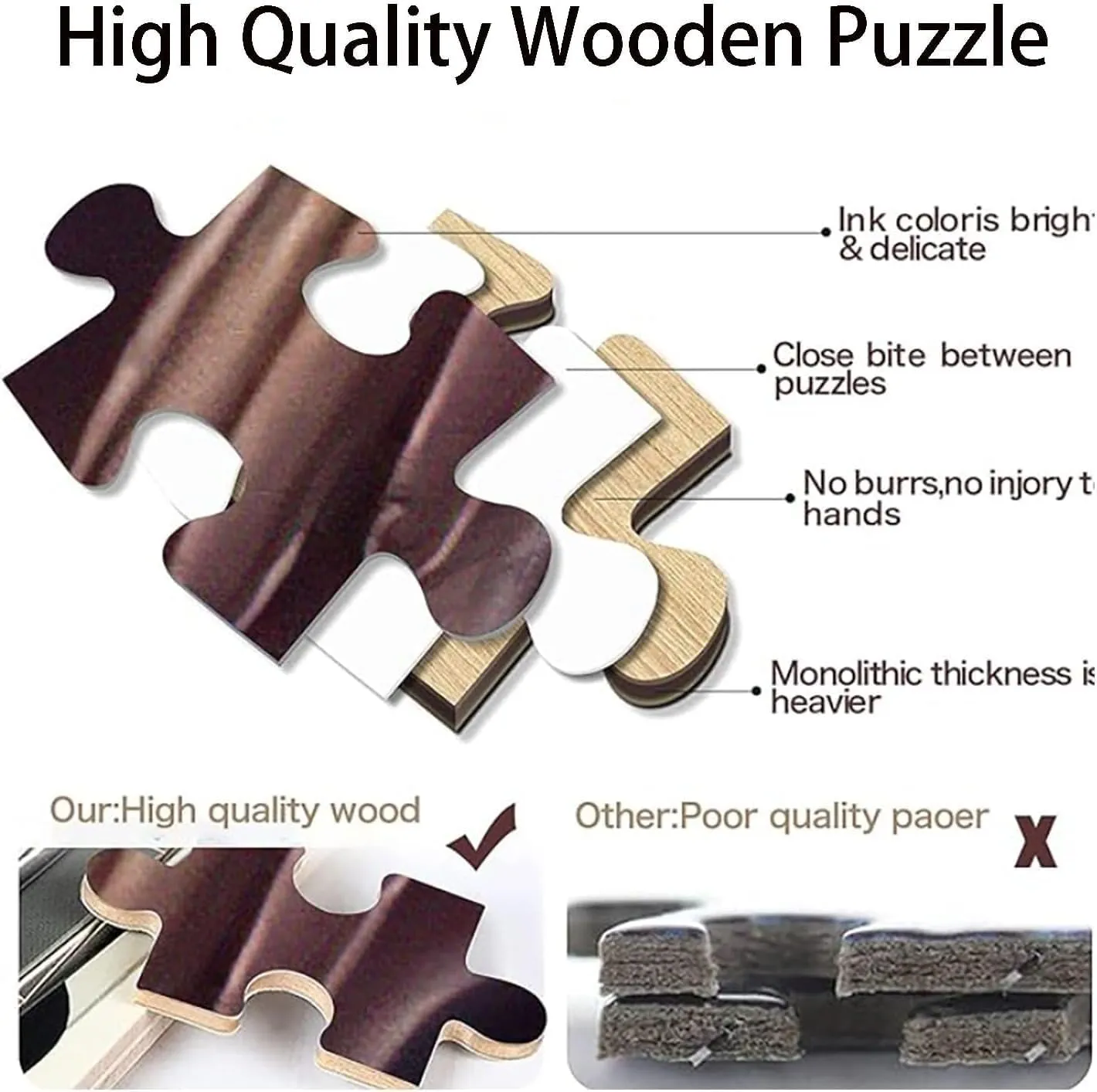 Wooden Puzzle Mother Bear with Cubs in a Grassland Hard Challenging Exercise Intellegent Wall Decor Suitable for Teenager or Adult 500 PCS