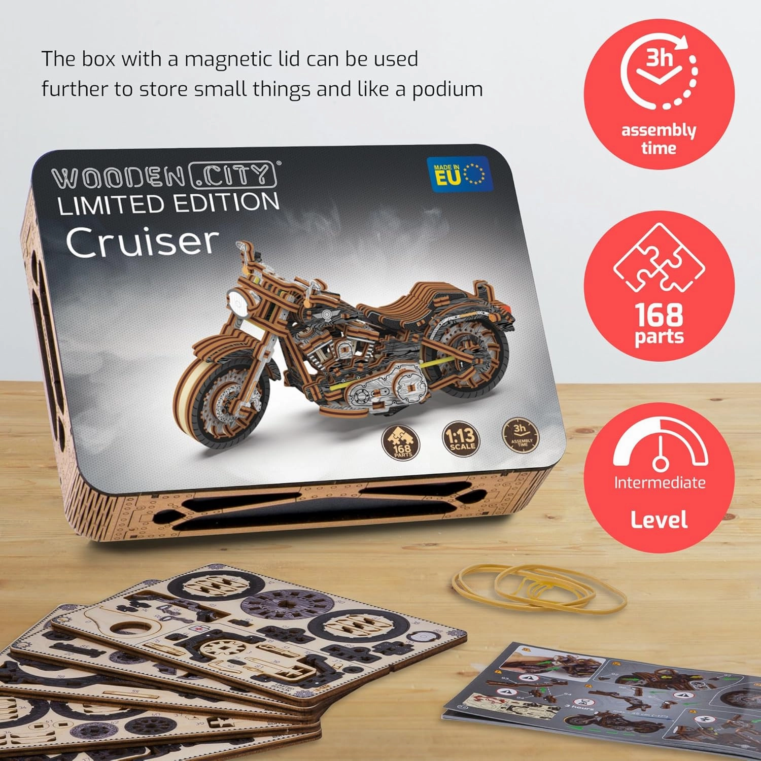 WOODEN.CITY Engineering DIY Wooden Model to Built - Model Car Kits - Premium 3D Wooden Puzzles for Adults - Detailed Model Kits for Enthusiasts and Collectors (Cruiser V-Twin 3D Motorcycle)