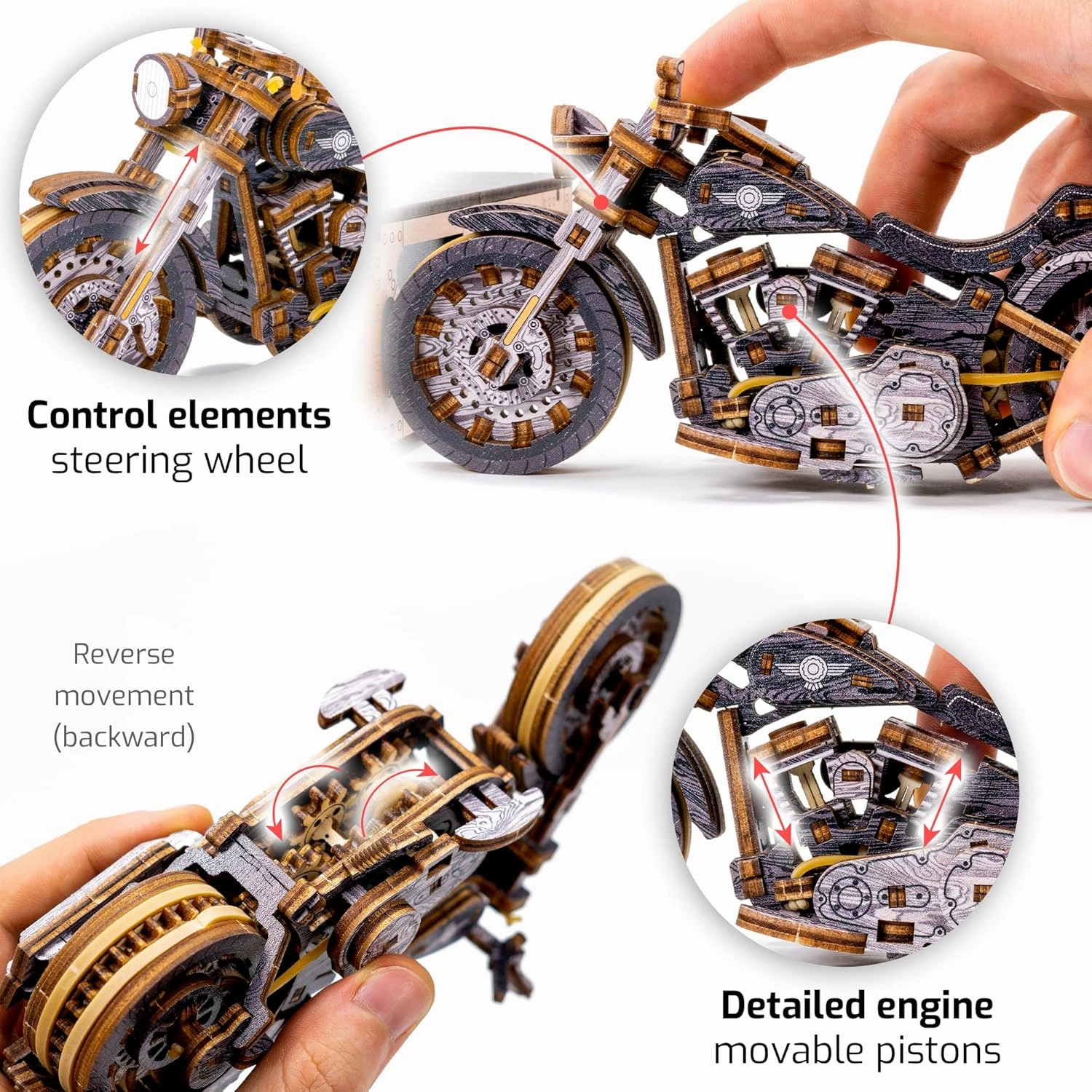 WOODEN.CITY Engineering DIY Wooden Model to Built - Model Car Kits - Premium 3D Wooden Puzzles for Adults - Detailed Model Kits for Enthusiasts and Collectors (Cruiser V-Twin 3D Motorcycle)