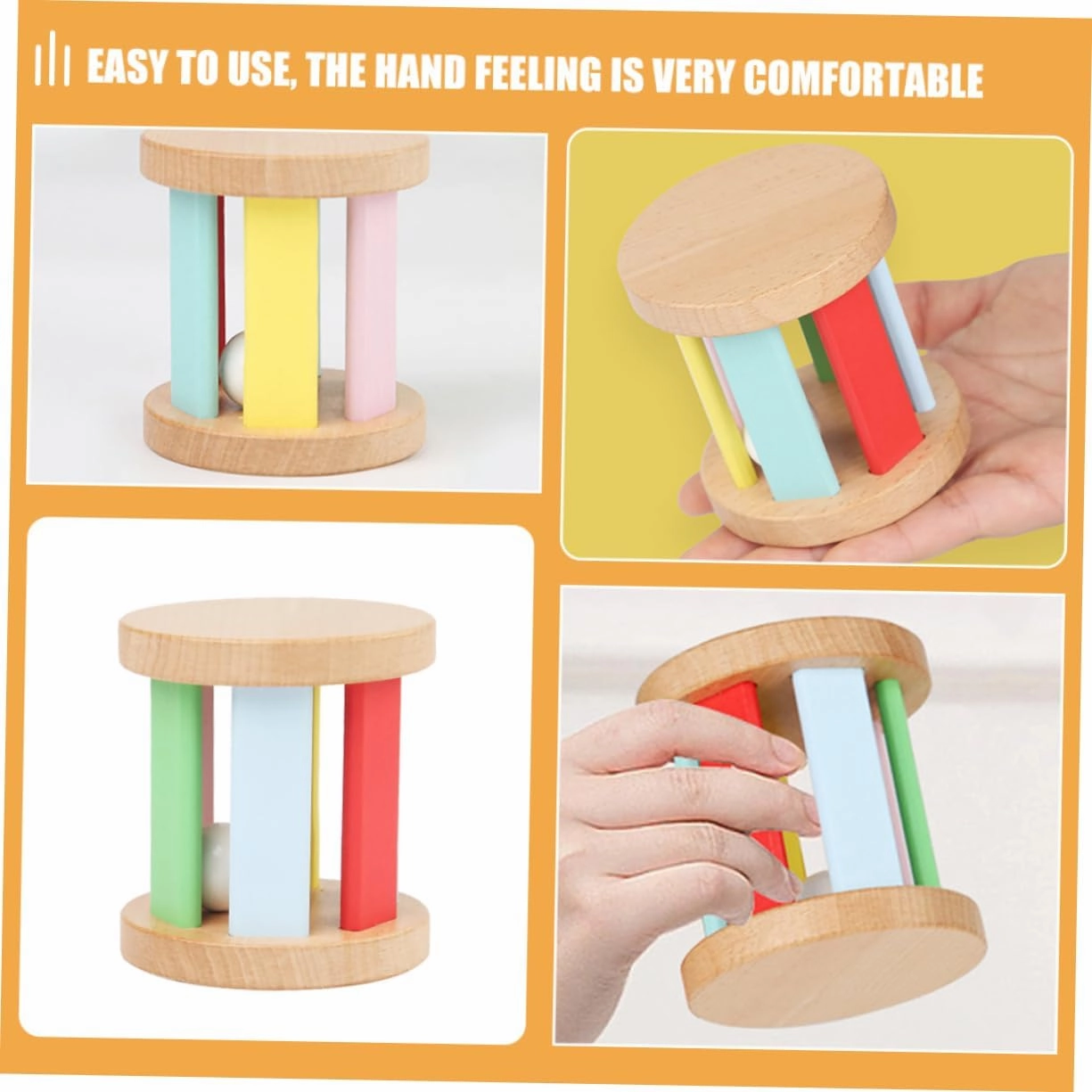 Wooden Hand Rattle Instrument for Boy Girl Sensory Development Promotes Grasping Hearing Skills Smooth Surface for for Newborns
