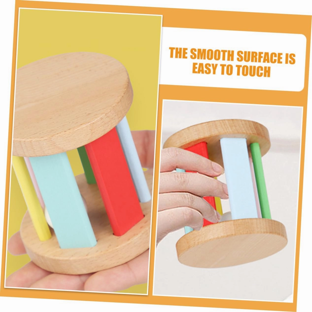 Wooden Hand Rattle Instrument for Boy Girl Sensory Development Promotes Grasping Hearing Skills Smooth Surface for for Newborns