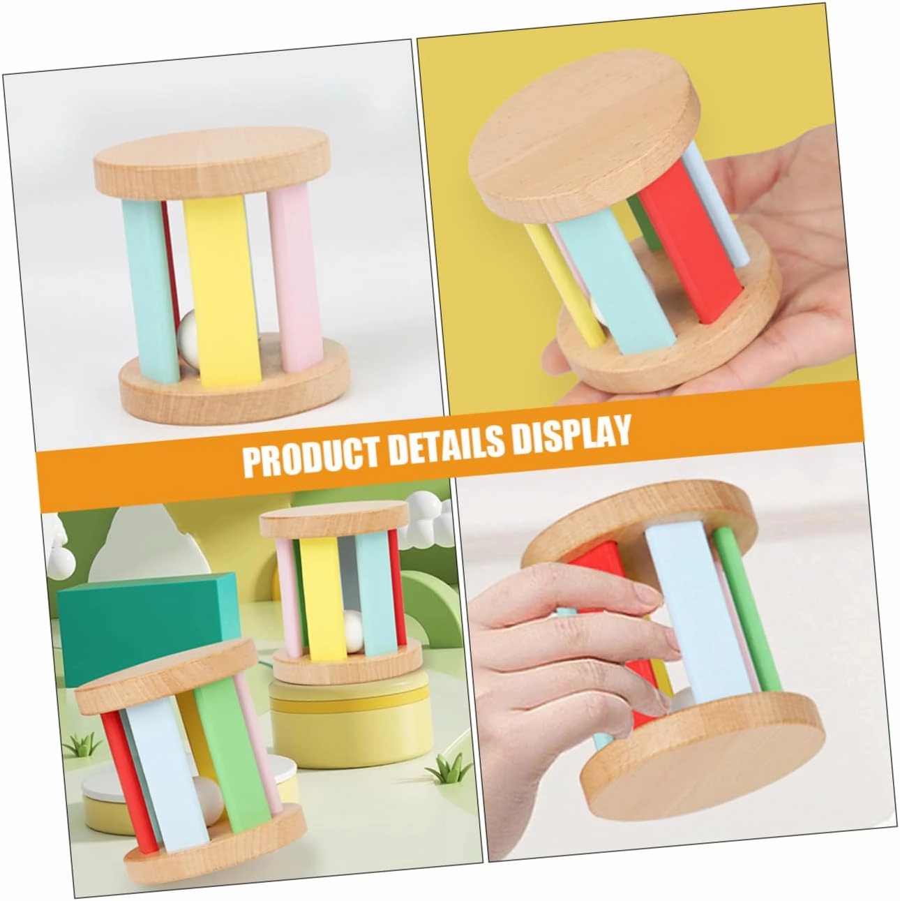 Wooden Hand Rattle Instrument for Boy Girl Sensory Development Promotes Grasping Hearing Skills Smooth Surface for for Newborns