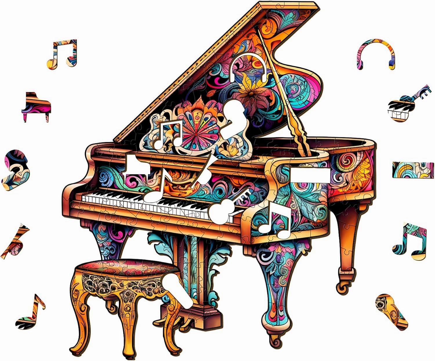 Wooden Puzzles for Adults, Piano (Large-250PCS) Wooden Jigsaw Puzzles Kids, 11.7 * 13.4in Unique Shaped Musical Note Wood Puzzles Adults, Music Instrument Wooden Puzzles Kids Family Birthday