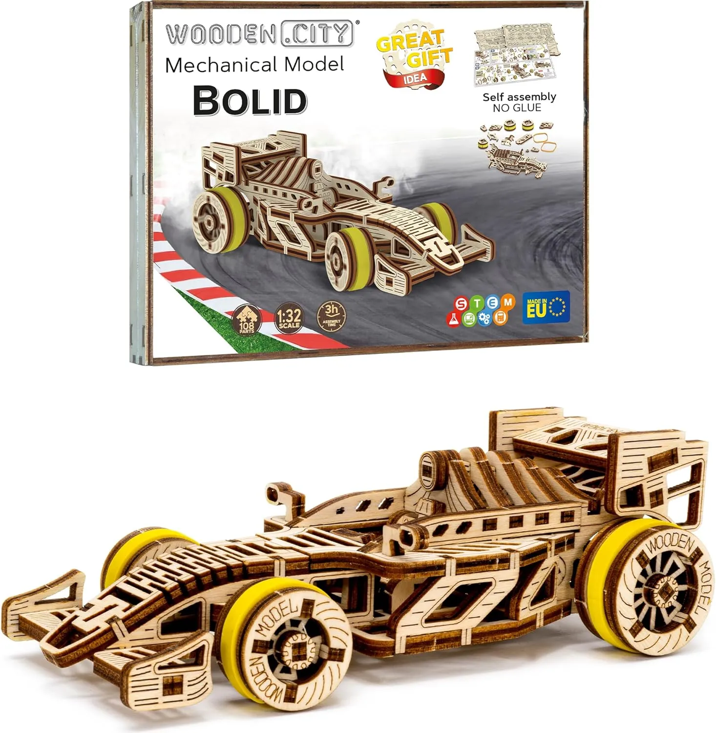 WOODEN.CITY Bolid Car Model Kit 3D Wooden Puzzle - Wooden Model Kit for Adults to Build and Paint - 108 Parts