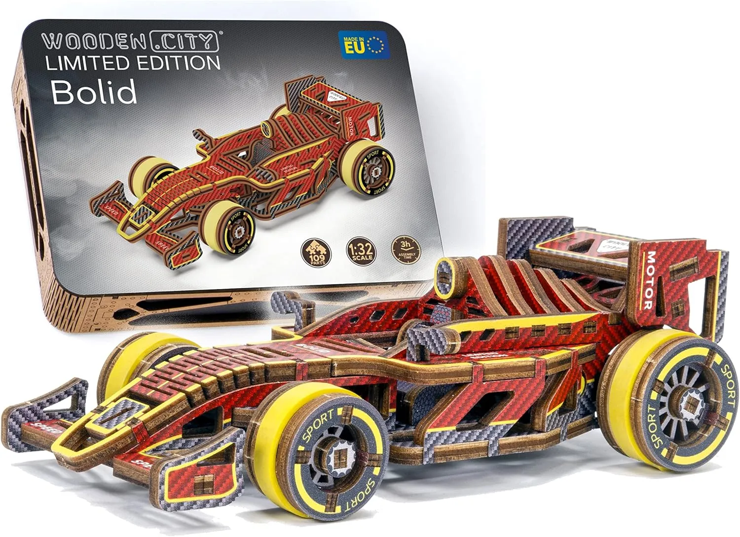 WOODEN.CITY Engineering DIY Wooden Model to Built - Model Car Kits - Premium 3D Wooden Puzzles for Adults - Detailed Model Kits for Enthusiasts and Collectors (Bolid Model Car Kit)