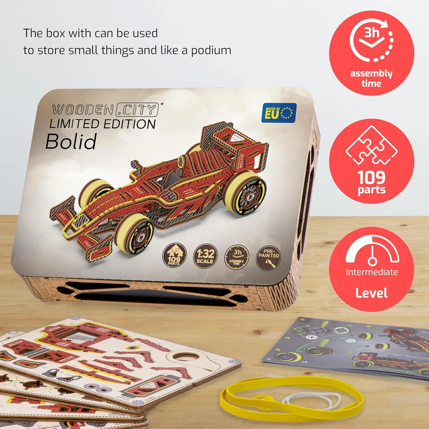 WOODEN.CITY Engineering DIY Wooden Model to Built - Model Car Kits - Premium 3D Wooden Puzzles for Adults - Detailed Model Kits for Enthusiasts and Collectors (Bolid Model Car Kit)