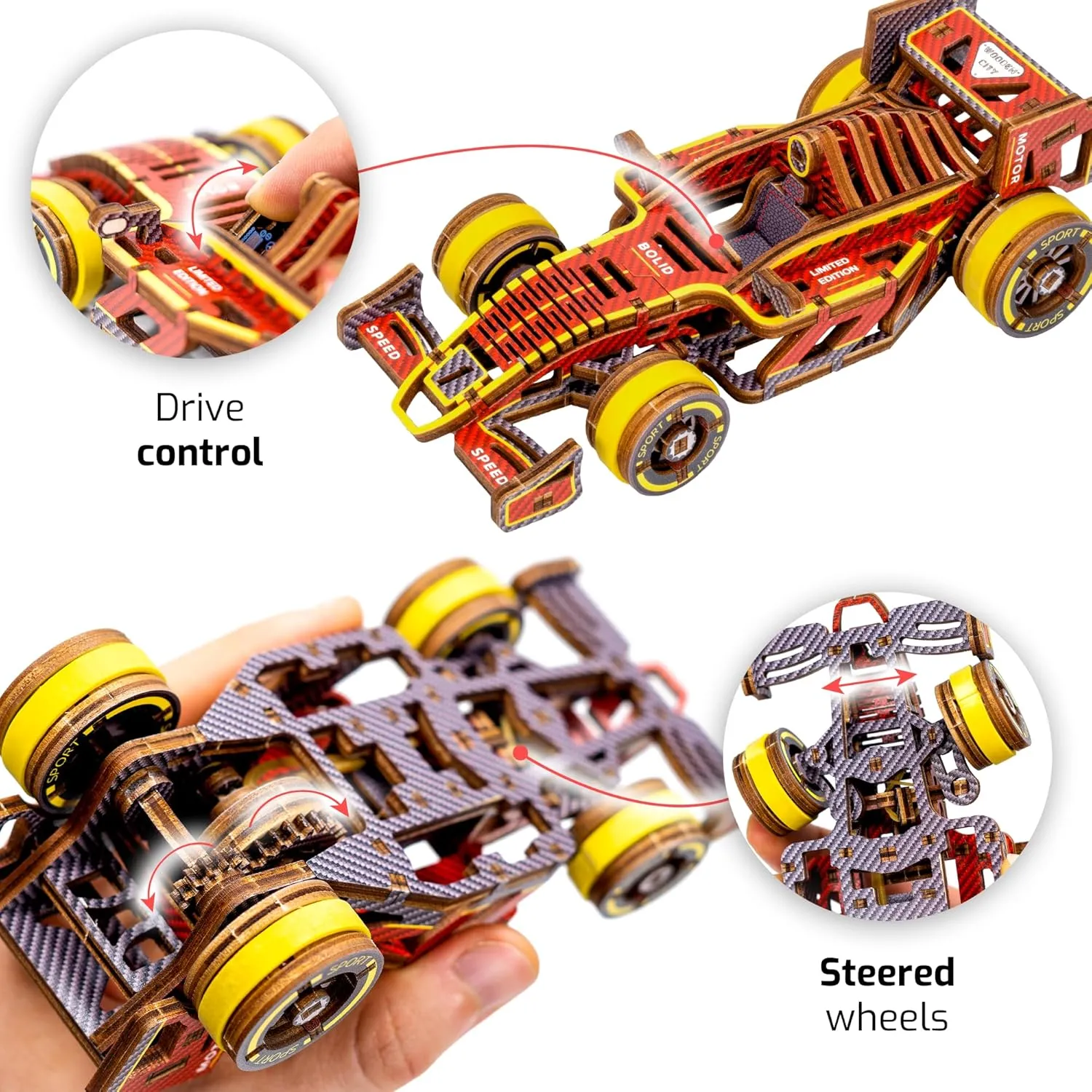 WOODEN.CITY Engineering DIY Wooden Model to Built - Model Car Kits - Premium 3D Wooden Puzzles for Adults - Detailed Model Kits for Enthusiasts and Collectors (Bolid Model Car Kit)