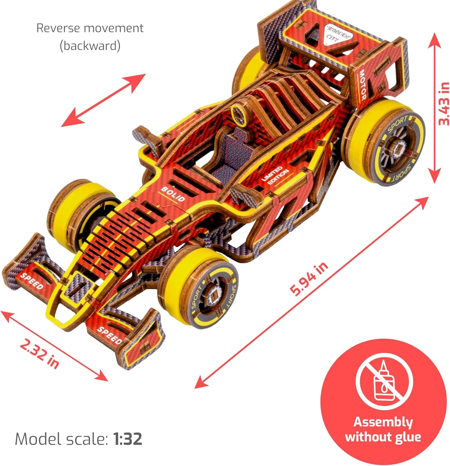 WOODEN.CITY Engineering DIY Wooden Model to Built - Model Car Kits - Premium 3D Wooden Puzzles for Adults - Detailed Model Kits for Enthusiasts and Collectors (Bolid Model Car Kit)