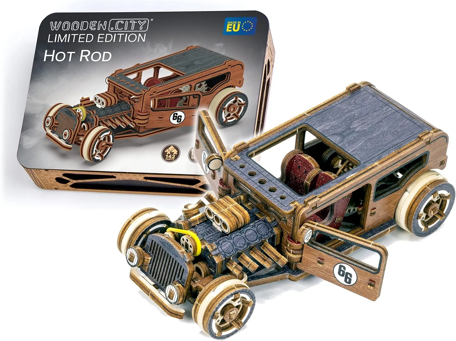 WOODEN.CITY Engineering DIY Wooden Model to Built - Model Car Kits - Premium 3D Wooden Puzzles for Adults - Detailed Model Kits for Enthusiasts and Collectors (Model Hot Rod Car Puzzle)