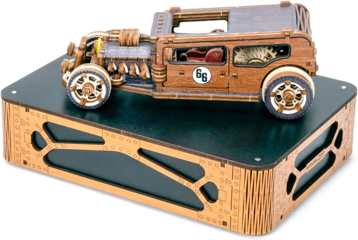 WOODEN.CITY Engineering DIY Wooden Model to Built - Model Car Kits - Premium 3D Wooden Puzzles for Adults - Detailed Model Kits for Enthusiasts and Collectors (Model Hot Rod Car Puzzle)