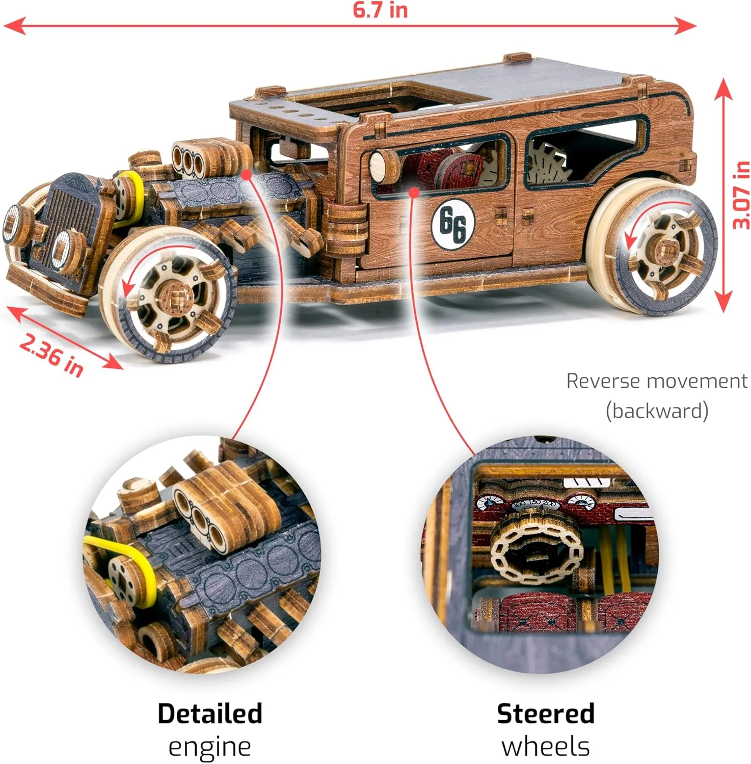 WOODEN.CITY Engineering DIY Wooden Model to Built - Model Car Kits - Premium 3D Wooden Puzzles for Adults - Detailed Model Kits for Enthusiasts and Collectors (Model Hot Rod Car Puzzle)