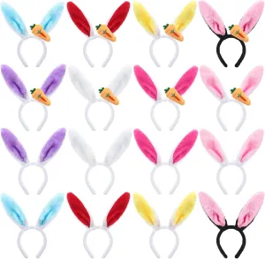 XunYee 16 Pieces Easter Bunny Ears Bulk for Kid Bunny Headband Plush Rabbit Ears with Carrot for Women Easter Costume Party Favor