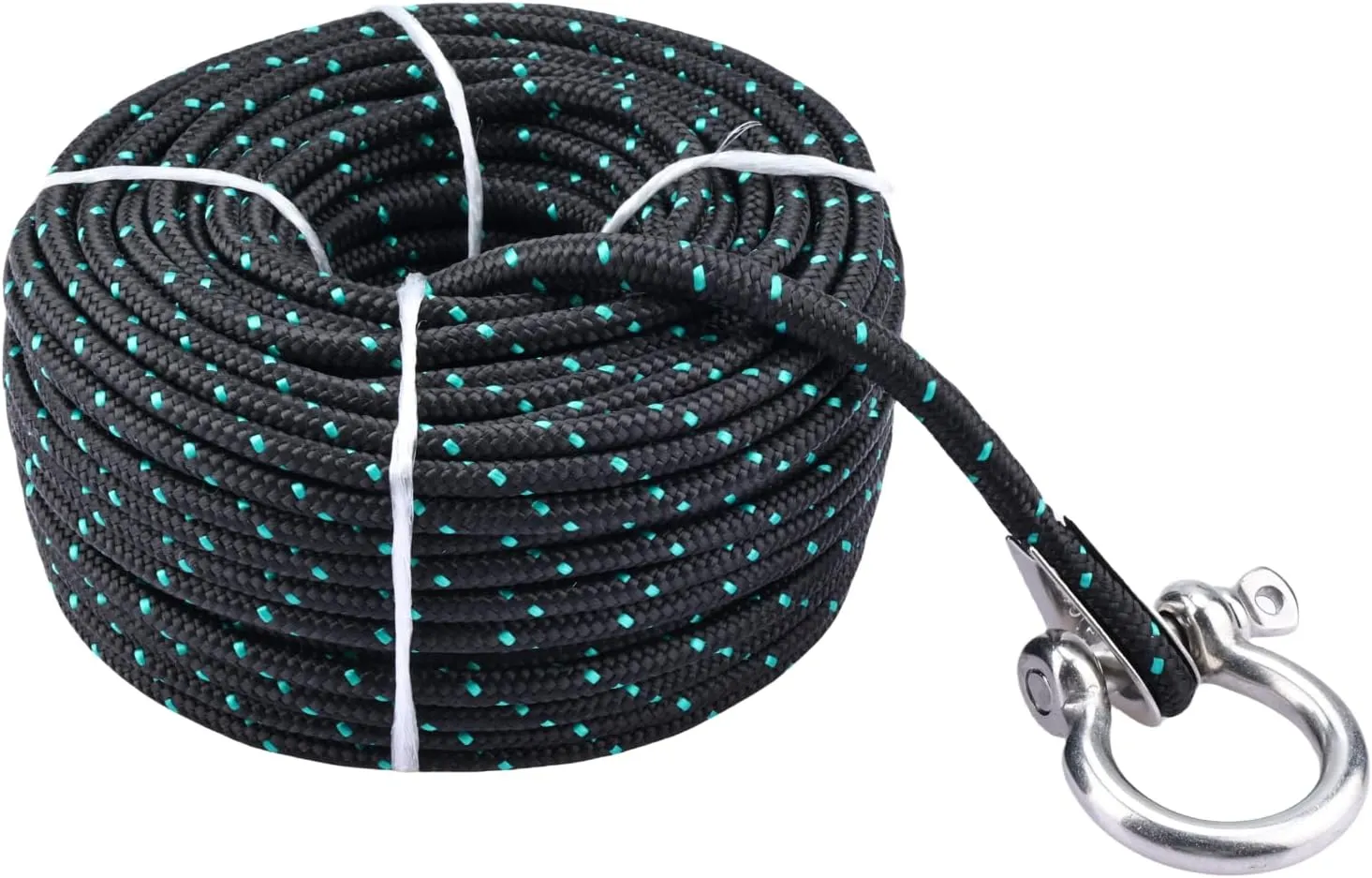 YaeMarine 3/16" x 100' Boat Marine Premium Anchor Rope Anchor Line with Stainless Steel Thimble & Shackle for Electric Winches (Black/Green)