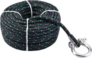 YaeMarine 3/16" x 100' Boat Marine Premium Anchor Rope Anchor Line with Stainless Steel Thimble & Shackle for Electric Winches (Black/Green)