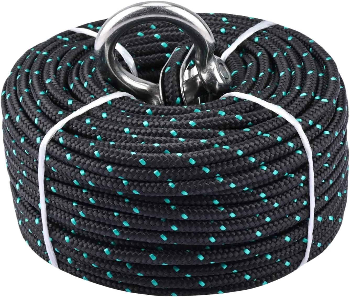 YaeMarine 3/16" x 100' Boat Marine Premium Anchor Rope Anchor Line with Stainless Steel Thimble & Shackle for Electric Winches (Black/Green)