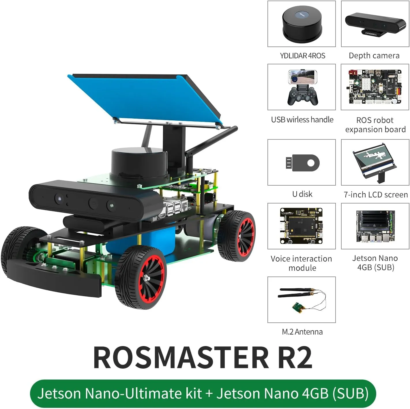 Yahboom Raspberry Pi Jetson Nano/Jetson Orin Nano Super AI Professionally Programmable Ackerman Steering Structure ROS2 Robot Kit for Adults (R2 Ultimate Ver with Nano)