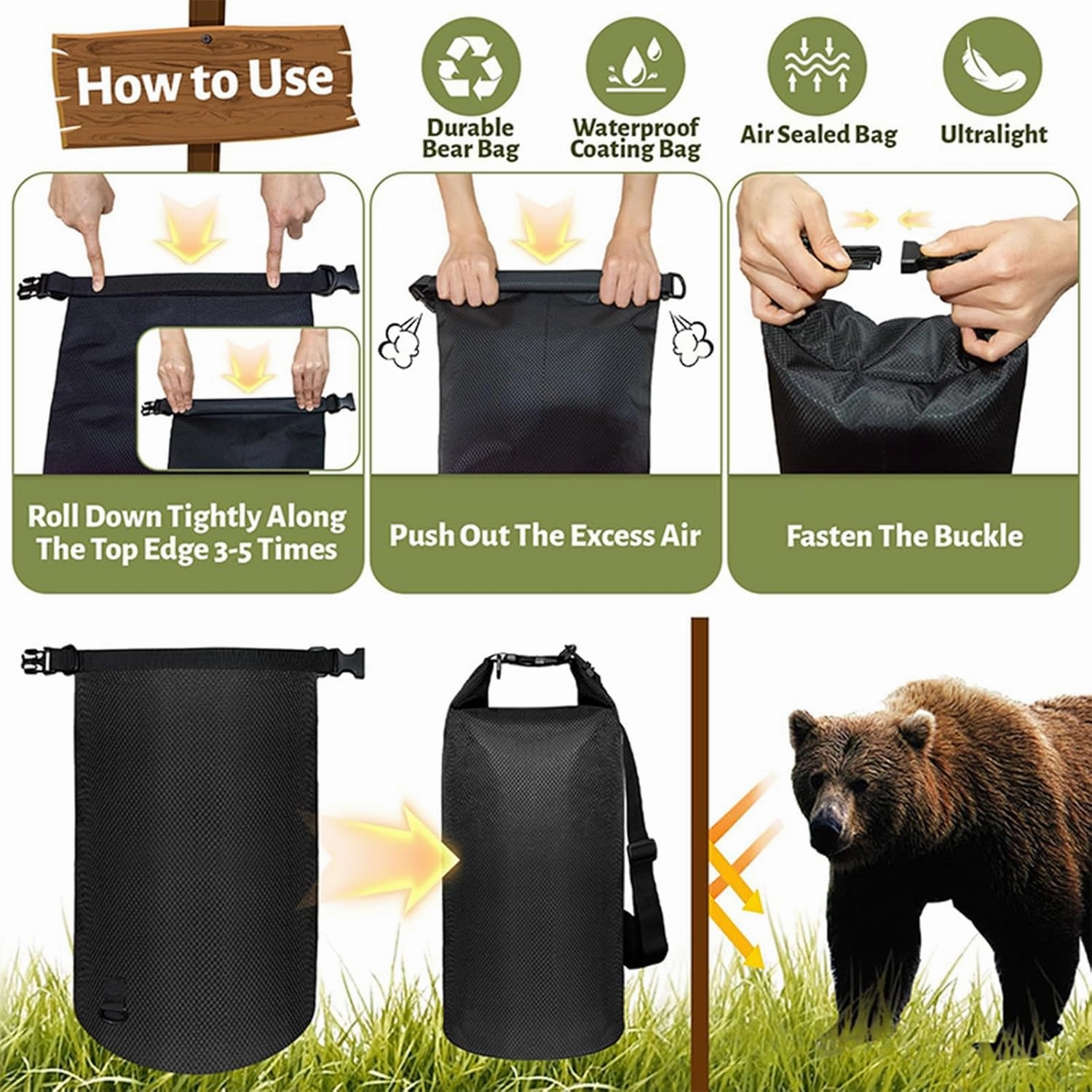 YAMSLAM 3L-20L Waterproof Bear Bag, Ultralight Bear Proof Canister Gear, with IP68 Waterproof Phone Pouch, Camping Easy to Throw for Backpacking Food Bag
