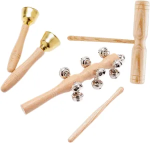 Yardwe 1 Set Percussion Instruments for Wooden Hand Bell Double Sound Tube and Rattle Early Education Musical for Boys and Develop Creativity and Coordination