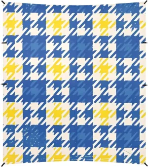 Yellow Blue Houndstooth Stable Beach Tent UPF50 Easy Setup Sun Shade with Sandbags & Sand Shovel for Camping Trips, Fishing, Backyard Fun or Picnics