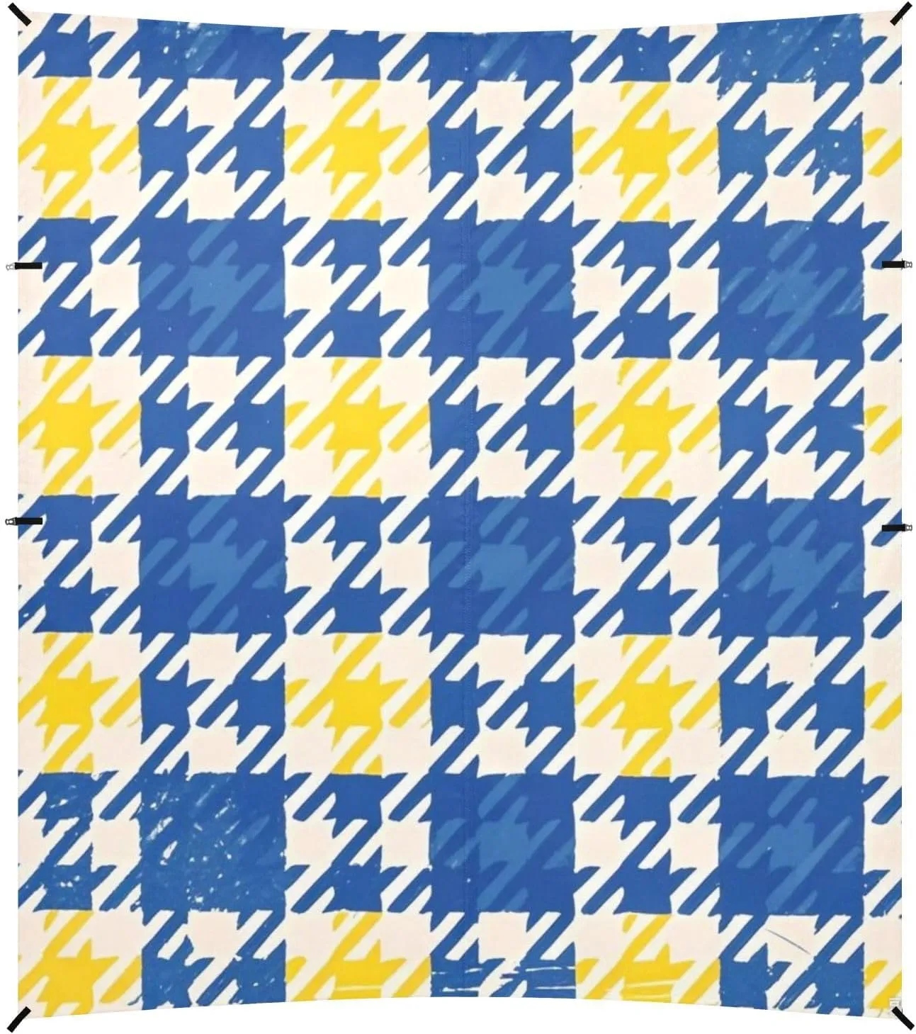 Yellow Blue Houndstooth Stable Beach Tent UPF50 Easy Setup Sun Shade with Sandbags & Sand Shovel for Camping Trips, Fishing, Backyard Fun or Picnics