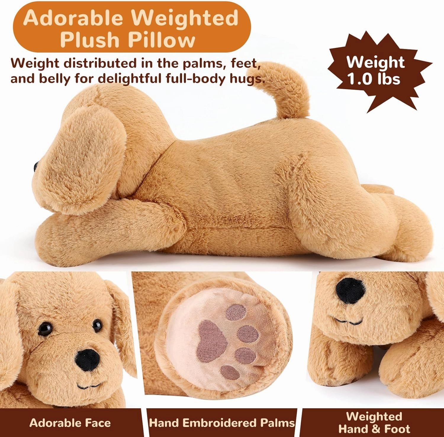 Yellow Lab Weighted Stuffed Animals - 12 Inch 1.0 Pounds Weighted Plushies Labradoodle Stuffed Animal - Small Dog Plush Pillow - Cute Plush Toy Gifts for Kids & Adults (12" 1.0 lbs)