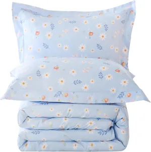 Yibeizi Blue Floral Comforter Set for Girls Twin, Kids Cute Printed Bedding Set with Pillow Sham, Lightweight Soft Breathable Machine Washable Quilted Bed Comforter Set 2 Piece