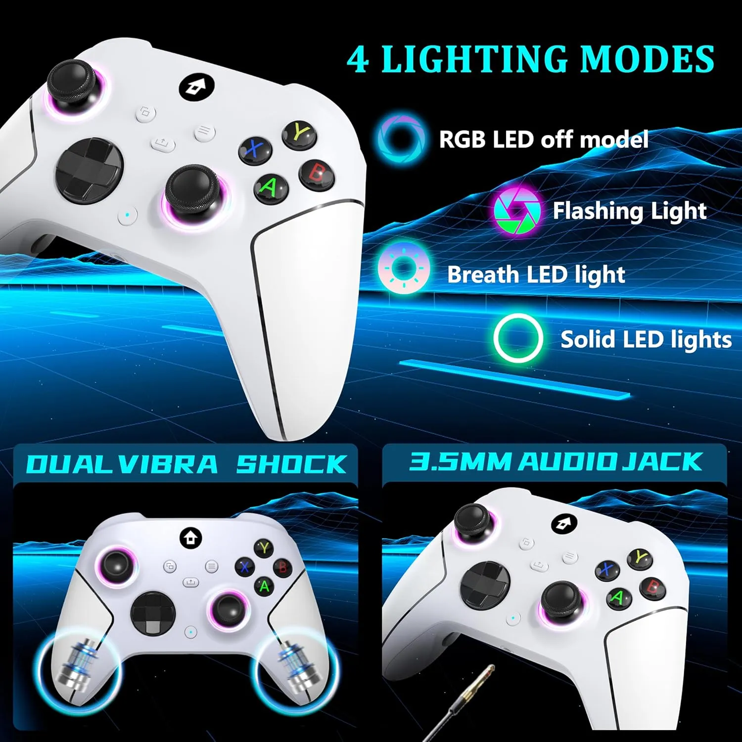 YUYIU Upgraded Wireless Controller with 7 Colors RGB Light for Xbox Controller, Xbox One Series X|S,Consoles,Steam PC Windows, Dual Vibration/Turbo/Programmable, with 3.5mm Audio Jack, 2.4GHZ Adapter
