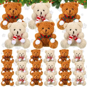 Zubebe 24 Pcs Christmas Mini Bear Keychain 4'' Stuffed Animal Plush Bear Christmas Bears Stuffed Decorations with Detachable Scarf Tiny Soft Bear Doll Toy for Xmas Birthday Wedding Party Favor Bag DIY
